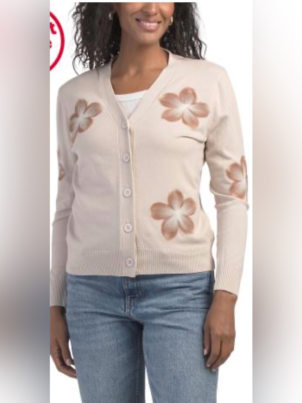 Women’s Cream Floral Button-Front Cardigan Sweater